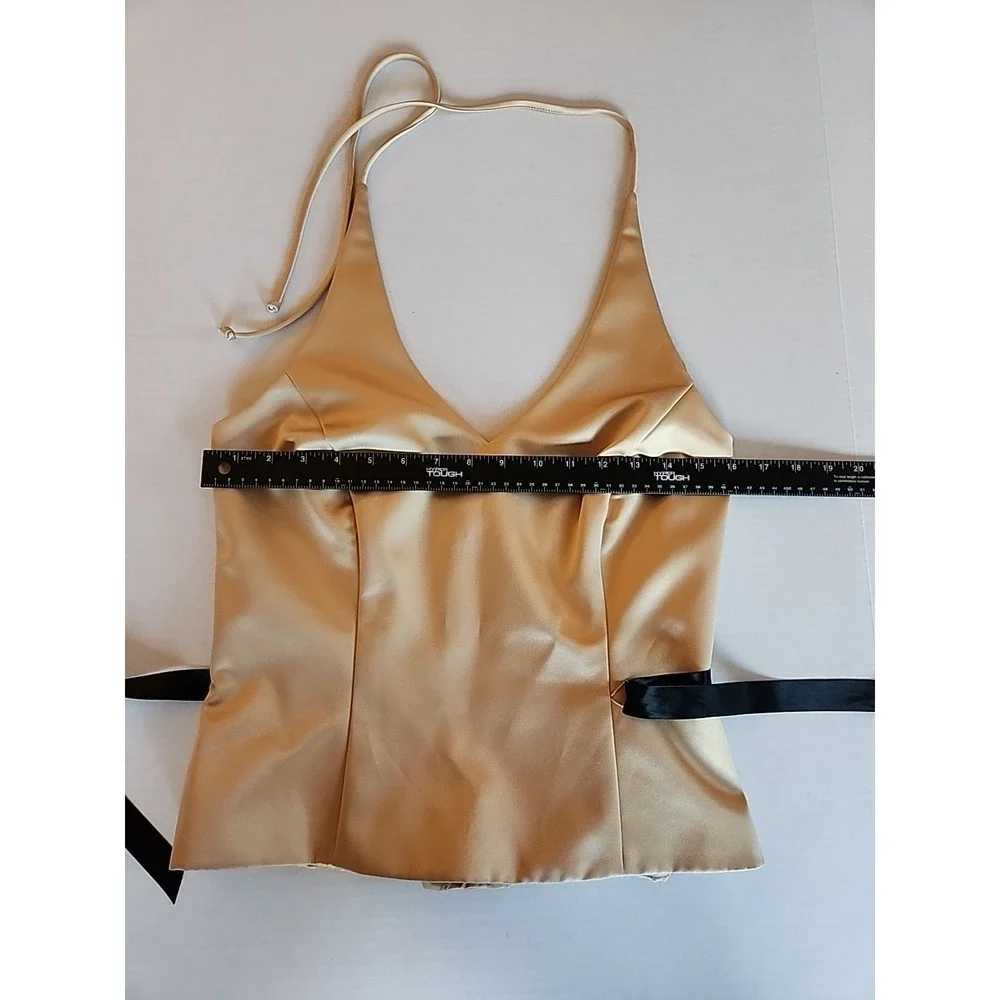 VTG Xscape Womens Halter Top Sz 8 Y2K Satin Coquette Going Out Champagne Gold - Picture 8 of 10